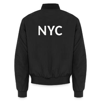 NYC Schriftzug - Unisex Bomberjacke - Schwarz - Hinten - AI Model Male 185 light (185cm)