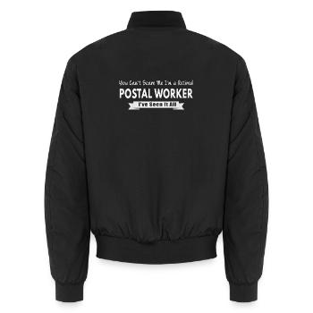 Retired Postal Worker - Unisex Bomber Jacket - black - Back - AI Model Male 185 light (185cm)