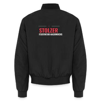 Shirt für stolzen Jugendfeuerwehr-Nachwuchs - Unisex Bomberjacke - Schwarz - Hinten - AI Model Male 185 light (185cm)