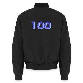 100. 100 YEARS. 100th ANNIVERSARY. BIRTHDAY 100 - Unisex Bomber Jacket - black - Back - AI Model Male 185 light (185cm)