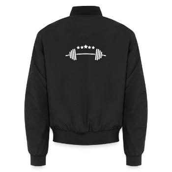 Weights & Stars: Fitness Power Design - Unisex Bomber Jacket - black - Back - AI Model Male 185 light (185cm)
