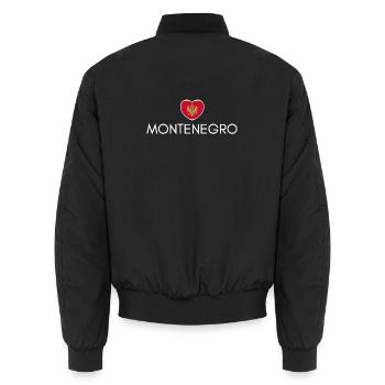 Herz mit montenegrinischer Flagge, ich liebe Montenegro - Unisex Bomberjacke - Schwarz - Hinten - AI Model Male 185 light (185cm)