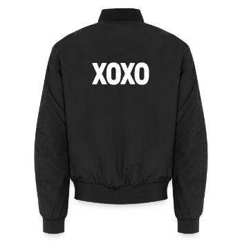 XOXO White Love Text Valentine Design - Unisex Bomber Jacket - black - Back - AI Model Male 185 light (185cm)