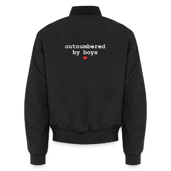 Outnumbered By Boys Mama Funny Mother’s Day - Unisex Bomber Jacket - black - Back - AI Model Male 185 light (185cm)