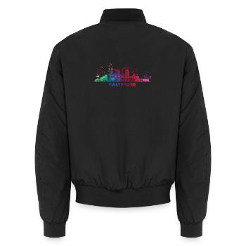Baltimorean Watercolor Skyline Baltimore - Unisex Bomber Jacket - black - Back - AI Model Male 185 light (185cm)