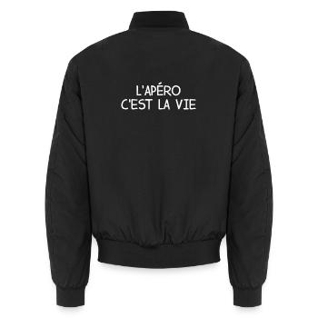 L Apero C Est La Vie T-Shirt Cadeau Humour - Bomber unisexe - noir - Dos - AI Model Male 185 light (185cm)