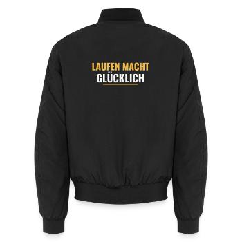 Laufen macht glücklich Spruch. - Unisex Bomberjacke - Schwarz - Hinten - AI Model Male 185 light (185cm)