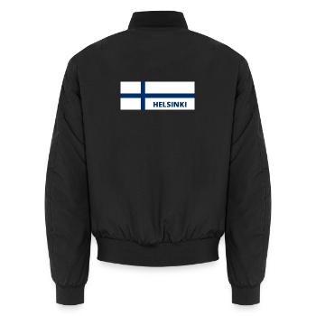 Helsinki Stadt in finnischer Flagge - Unisex Bomberjacke - Schwarz - Hinten - AI Model Male 185 light (185cm)