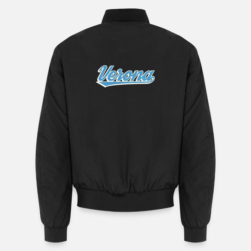 Verona Blue Script Logo - Unisex Bomber Jacket - black