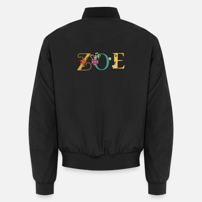 ZOE Name Art With Flowers Embroidered Unisex Bomber Jacket