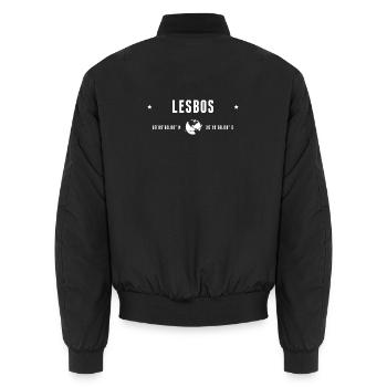 Lesbos Stylized Geographical Coordinates - Unisex Bomber Jacket - black - Back - AI Model Male 185 light (185cm)