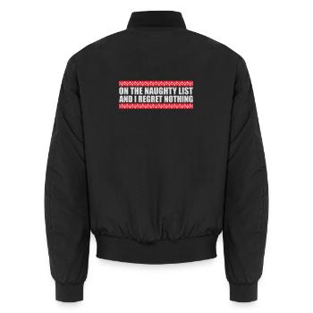 On the naughty list and regret nothing XMas Spruch - Unisex Bomber Jacket - black - Back - AI Model Male 185 light (185cm)
