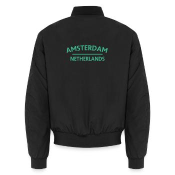 Amsterdam – Niederländisches Textdesign - Unisex Bomberjacke - Schwarz - Hinten - AI Model Male 185 light (185cm)