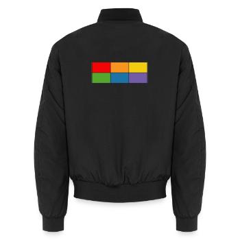 LGBT_Regenbogen_Farbblock grid - Unisex Bomber Jacket - black - Back - AI Model Male 185 light (185cm)