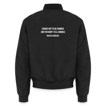 Marcus Aurelius quote: Not to Be Harmed - Unisex Bomber Jacket - black - Back - AI Model Male 185 light (185cm)