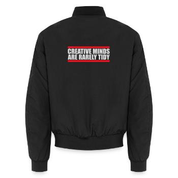 Creative Minds Are Rarely Tidy Lustig Kreativ Logo - Unisex Bomberjacke - Schwarz - Hinten - AI Model Male 185 light (185cm)