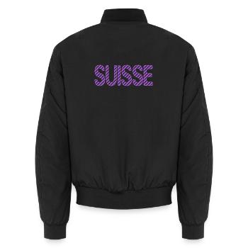 SCHWEIZ. LAND. GENF. SCHWEIZ. HUMOR. LAND - Unisex Bomberjacke - Schwarz - Hinten - AI Model Male 185 light (185cm)