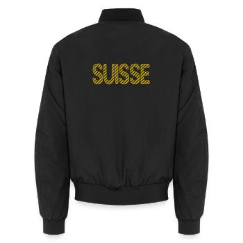SCHWEIZ. LAND. GENF. SCHWEIZ. HUMOR. LAND - Unisex Bomberjacke - Schwarz - Hinten - AI Model Male 185 light (185cm)