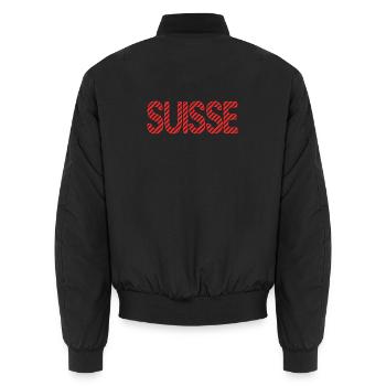 SCHWEIZ. LAND. GENF. HUMOR. LAND. FLAGGE - Unisex Bomberjacke - Schwarz - Hinten - AI Model Male 185 light (185cm)