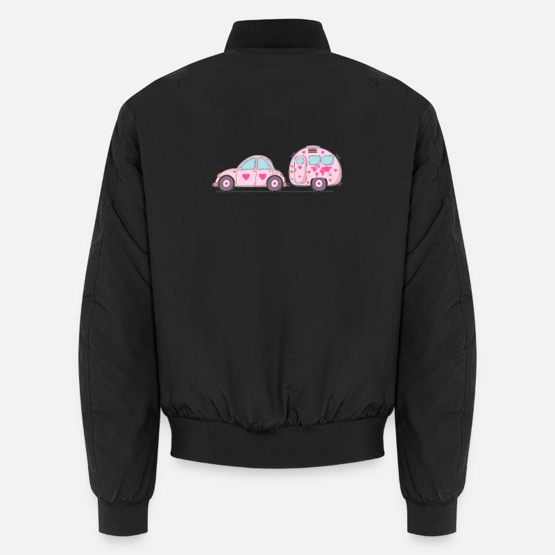 Auto mit Wohnwagen Rosa Herz Unisex Bomberjacke