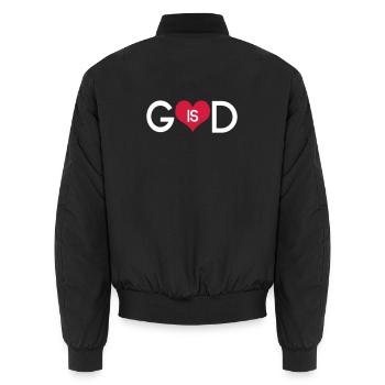 God Is Love Heart - Minimalist Christian Spirit - Unisex Bomber Jacket - black - Back - AI Model Male 185 light (185cm)