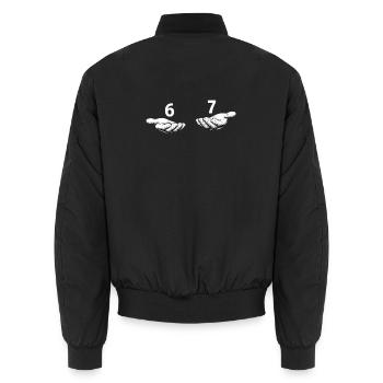 Six Seven Hands Meme - 6 7 - Ziehen der Hände - Unisex Bomberjacke - Schwarz - Hinten - AI Model Male 185 light (185cm)