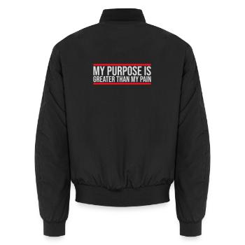 My Purpose Is Greater Than My Pain Sinn Zitat Logo - Unisex Bomberjacke - Schwarz - Hinten - AI Model Male 185 light (185cm)