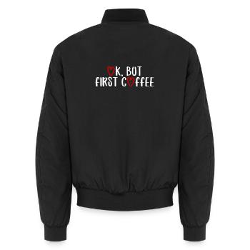 ok premier café café disant police petit déjeuner - Bomber unisexe - noir - Dos - AI Model Male 185 light (185cm)