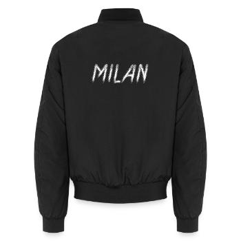 Milan Italy - Typographie Brush Grunge Blanc - Bomber unisexe - noir - Dos - AI Model Male 185 light (185cm)