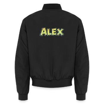 Alex – Handgezeichnete Typografie - Unisex Bomberjacke - Schwarz - Hinten - AI Model Male 185 light (185cm)