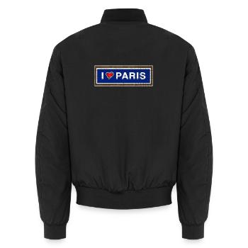 Vintage-Retro-Metrostation-Schild ICH LIEBE PARIS - Unisex Bomberjacke - Schwarz - Hinten - AI Model Male 185 light (185cm)