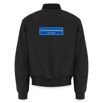 Panneau de nom de lieu Schiermonnikoog - Bomber unisexe - noir - Dos - AI Model Male 185 light (185cm)