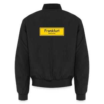 Enseigne de nom de lieu de Francfort Allemagne - Bomber unisexe - noir - Dos - AI Model Male 185 light (185cm)