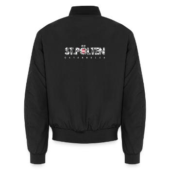 Distressed Text with Flag Orb - Unisex Bomber Jacket - black - Back - AI Model Male 185 light (185cm)