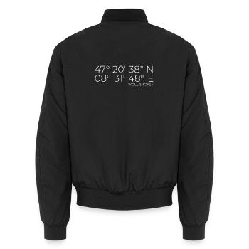 Coordinates Wollishofen Kreis 2 in Zürich - Unisex Bomber Jacket - black - Back - AI Model Male 185 light (185cm)