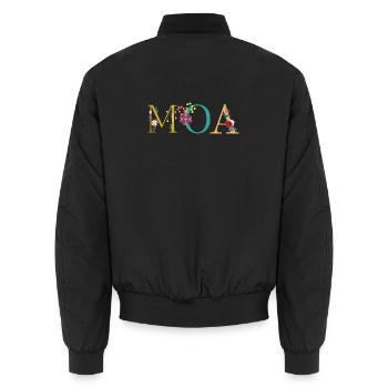 MOA Name Decorated with Flowers - Unisex Bomber Jacket - black - Back - AI Model Male 185 light (185cm)
