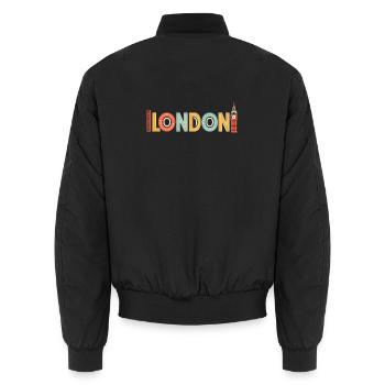 Multicoloured retro London - Unisex Bomber Jacket - black - Back - AI Model Male 185 light (185cm)