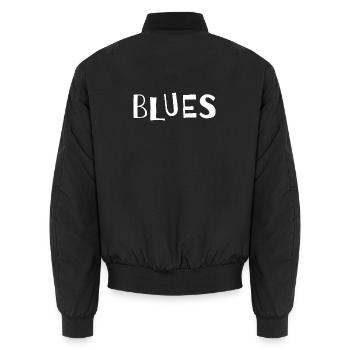 Distressed Blues Typografie - Unisex Bomberjacke - Schwarz - Hinten - AI Model Male 185 light (185cm)
