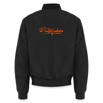 Routerfishers Classic 2 - Unisex Bomber Jacket - black - Back - AI Model Male 185 light (185cm)