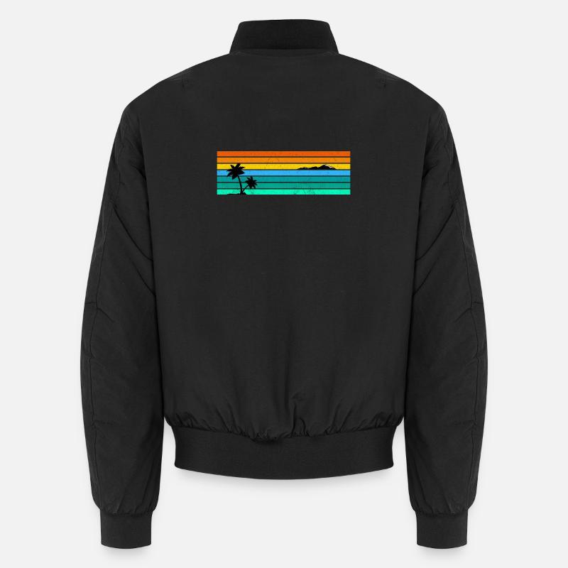 Retro Sunset Stripes with Palm Island - Unisex Bomber Jacket - black