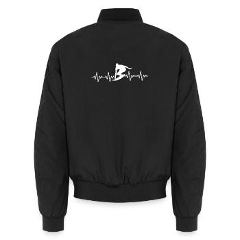 Surfer Surfing ECG Heartbeat - Unisex Bomber Jacket - black - Back - AI Model Male 185 light (185cm)