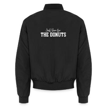 Ich bin nur wegen der Donuts hier - Unisex Bomberjacke - Schwarz - Hinten - AI Model Male 185 light (185cm)