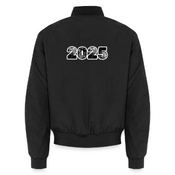 Year 2025 - Unisex Bomber Jacket - black - Back - AI Model Male 185 light (185cm)