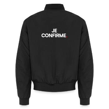 JE CONFIRME | Expression humour minimaliste - Bomber unisexe - noir - Dos - AI Model Male 185 light (185cm)