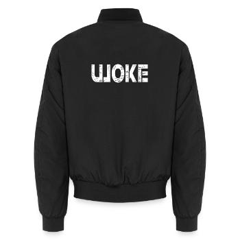 Woke - Unisex Bomber Jacket - black - Back - AI Model Male 185 light (185cm)