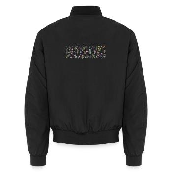 Midnight Bloom Botanischer Druck - Unisex Bomberjacke - Schwarz - Hinten - AI Model Male 185 light (185cm)