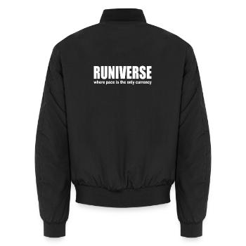 Runiverse Pace Is Currency Running is my Universe - Unisex Bomber Jacket - black - Back - AI Model Male 185 light (185cm)