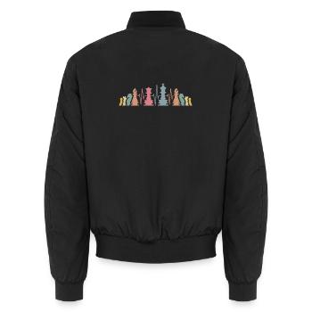 Chess pieces heartbeat retro chess team icon - Unisex Bomber Jacket - black - Back - AI Model Male 185 light (185cm)