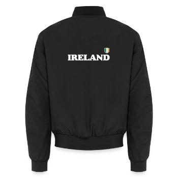 Bold Ireland Wordmark with Shield Crest - Unisex Bomber Jacket - black - Back - AI Model Male 185 light (185cm)