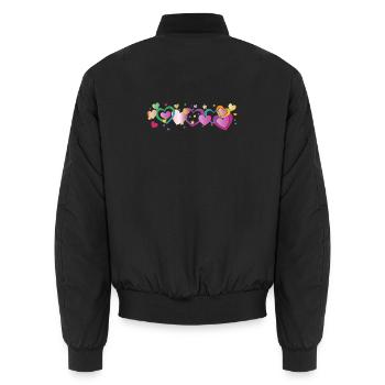 Colorful Hearts Border Design - Unisex Bomber Jacket - black - Back - AI Model Male 185 light (185cm)